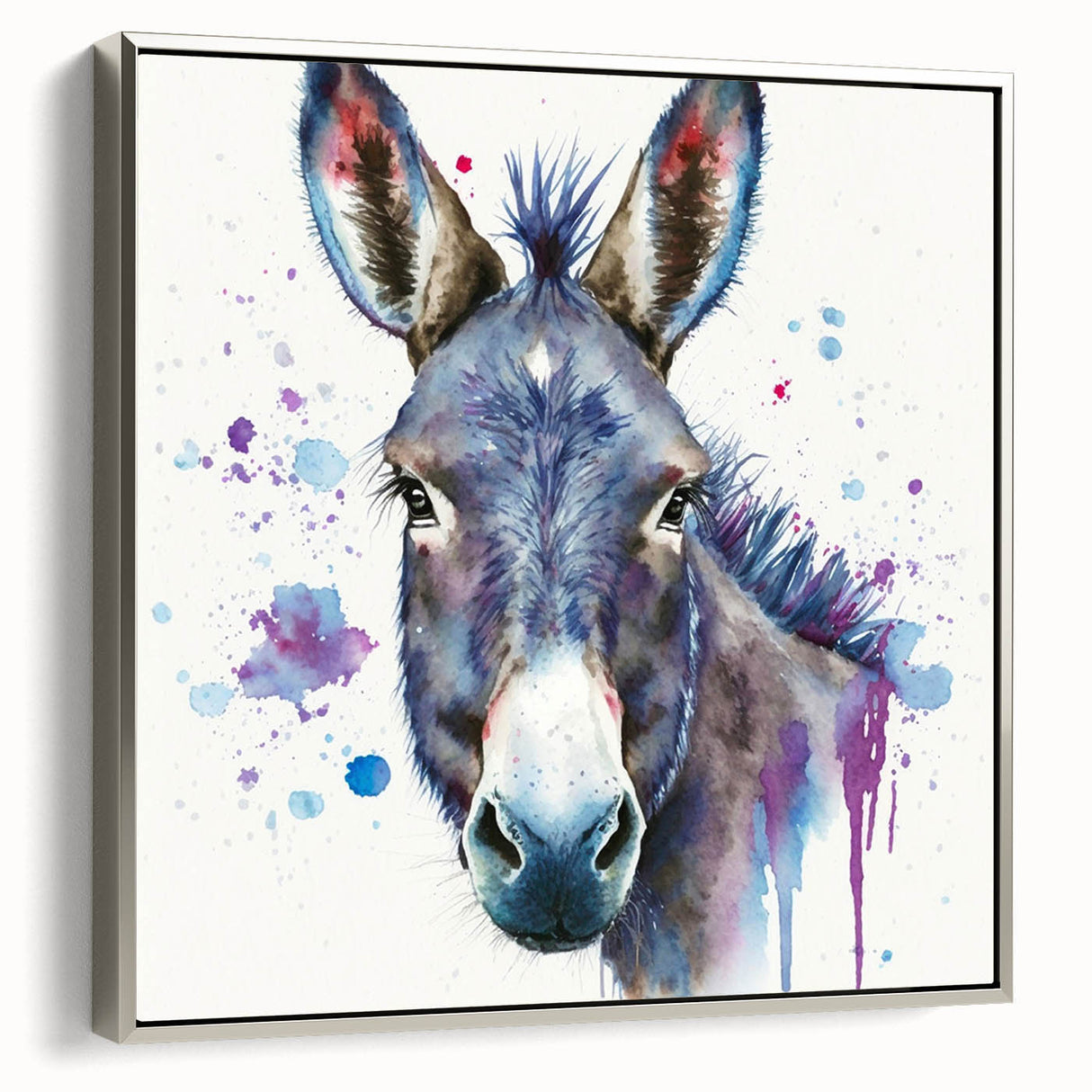 Framed wall art featuring a stylish silver donkey design against a textured background, perfect for animal lovers and modern decor enthusiasts. Ideal for home or office.
