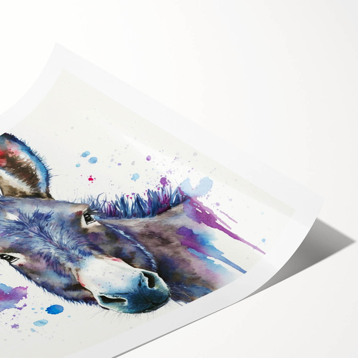 Donkey-themed wall art print showcasing a whimsical design featuring vibrant colors and playful elements, perfect for animal lovers and home decor enthusiasts.