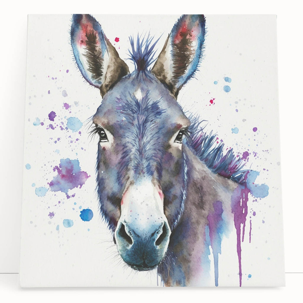 Stretched canvas wall art showcasing a whimsical donkey design, featuring vibrant colors and intricate details, perfect for adding charm to any room decor.