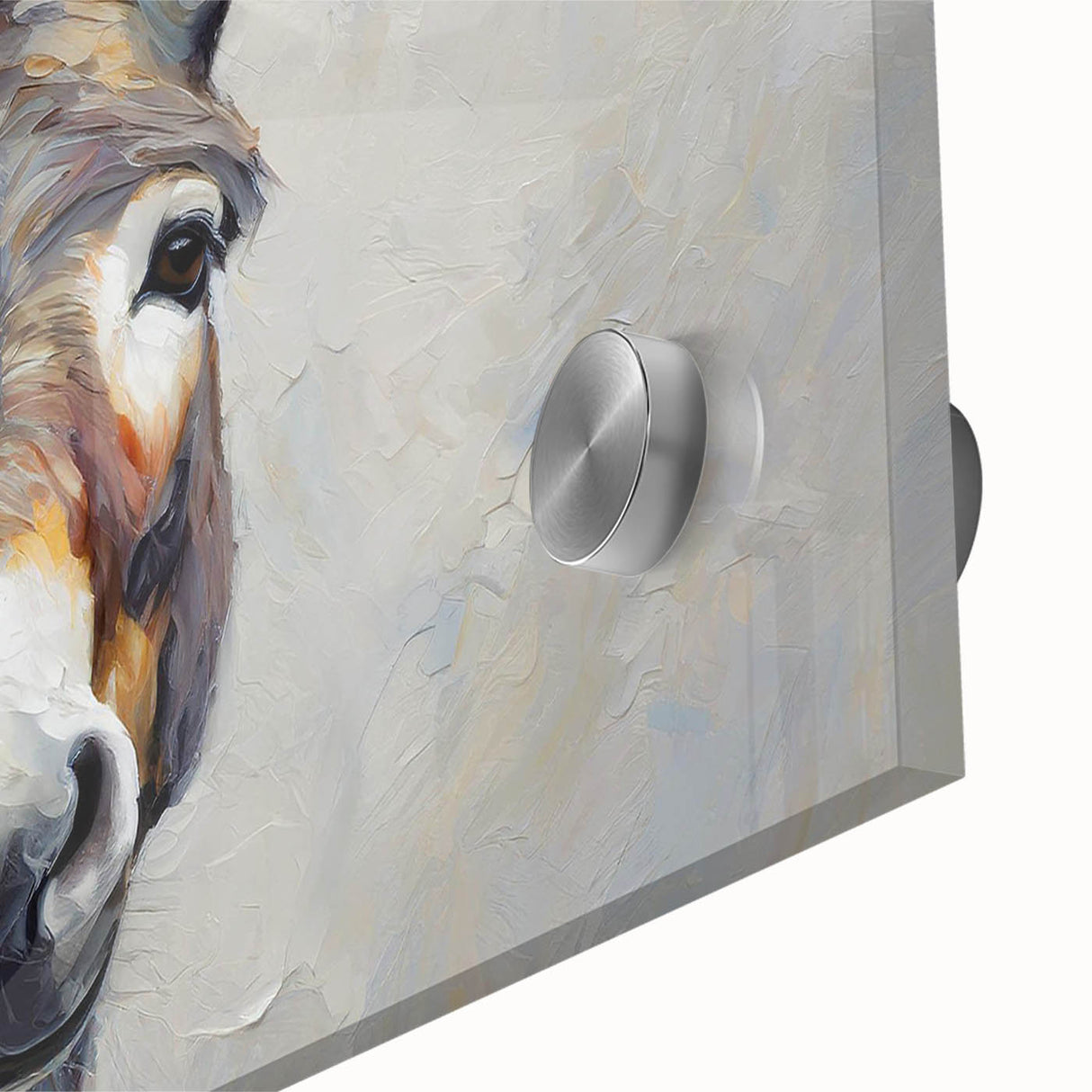 Close-up of a vibrant acrylic wall art piece showcasing a whimsical donkey design, perfect for animal lovers and home decor enthusiasts, featuring rich colors and intricate details.