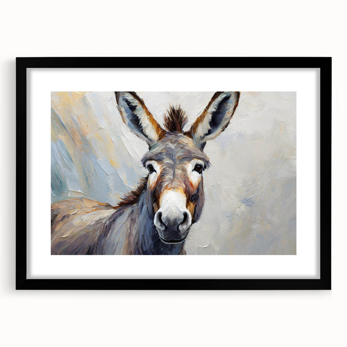 Black-framed wall art featuring a whimsical donkey design from the Animals A Wild Life collection, perfect for adding a playful touch to any home decor.