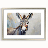 Framed wall art showcasing a whimsical donkey design from the 'Animals A Wild Life' collection, featuring a silver frame and mat, perfect for animal lovers' decor.