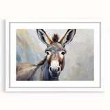 Donkey-themed wall art design in a white frame with matting, showcasing a playful illustration ideal for animal lovers, adding charm to home decor.