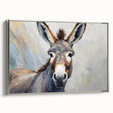 Framed canvas wall art featuring a silver side view of a donkey design, showcasing intricate details and a modern aesthetic, perfect for animal lovers and home decor.