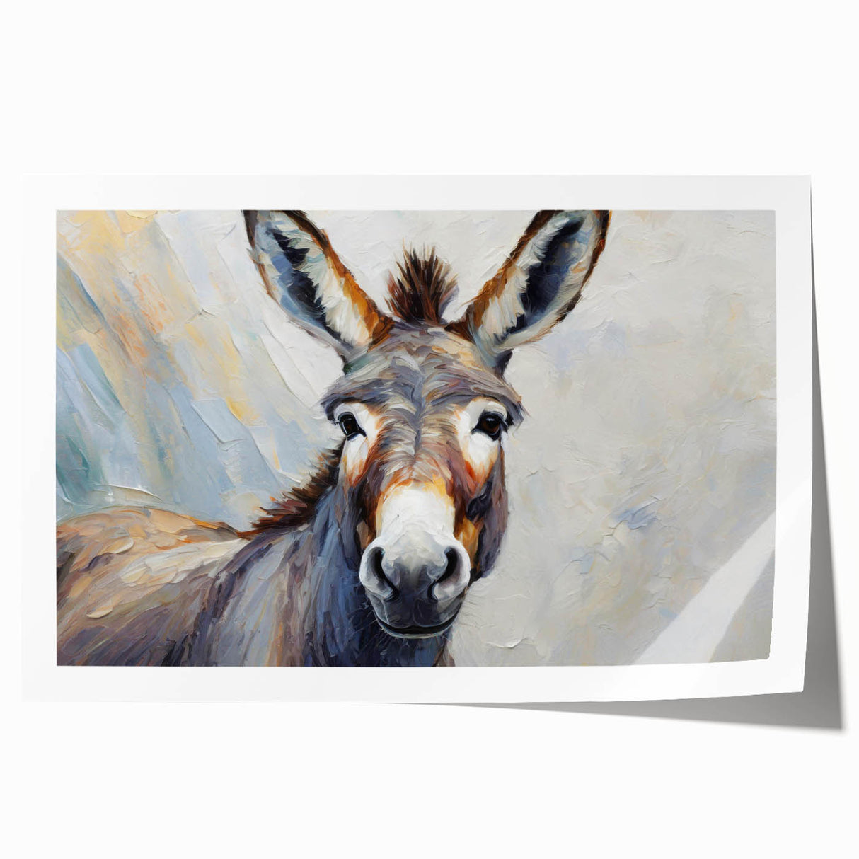 Colorful donkey wall art print showcasing a whimsical design with vibrant colors and intricate details, perfect for animal lovers and home decor enthusiasts.