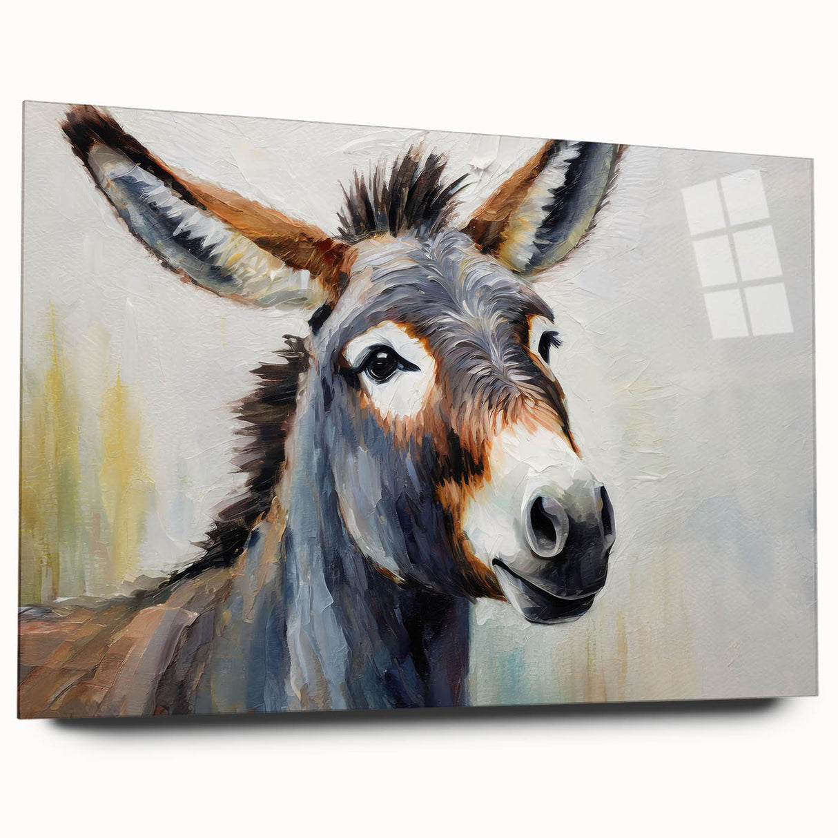 Acrylic glass wall art showcasing a detailed side view of a donkey design, part of the 'Animals A Wild Life' collection, set against a neutral background.