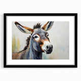 Framed wall art featuring a whimsical donkey design, set against a black background, perfect for animal lovers and home decor enthusiasts. This piece adds a playful touch to any space, showcasing detailed artwork with vibrant colors and a modern frame. Ideal for living rooms or children's rooms, it combines artistry with charm.