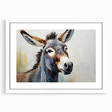 Framed wall art featuring a whimsical donkey design on a white mat, showcasing vibrant colors and playful details, perfect for animal lovers' decor.
