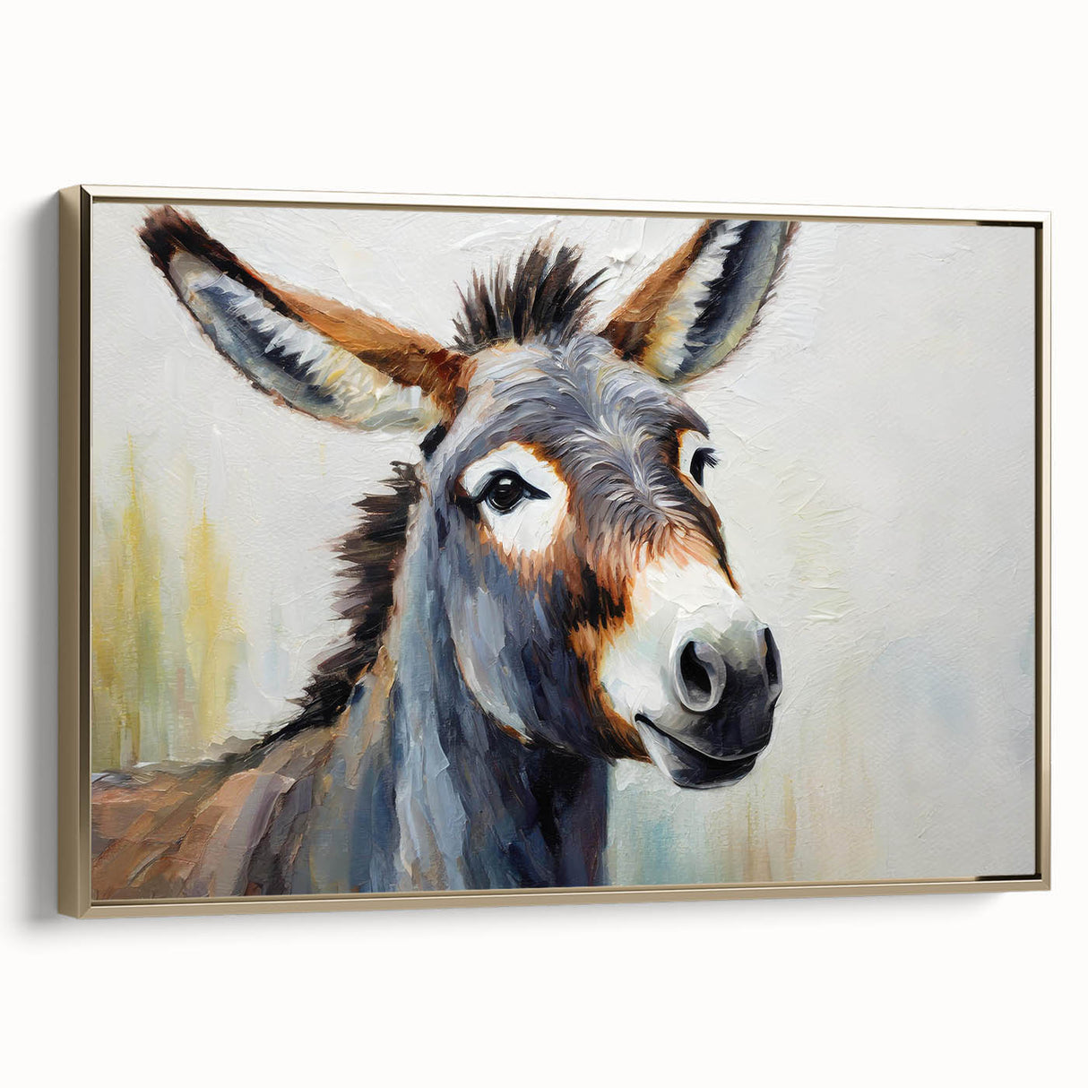 Framed canvas wall art featuring a golden donkey design in a side view, showcasing intricate details and vibrant colors, perfect for animal lovers and home decor.