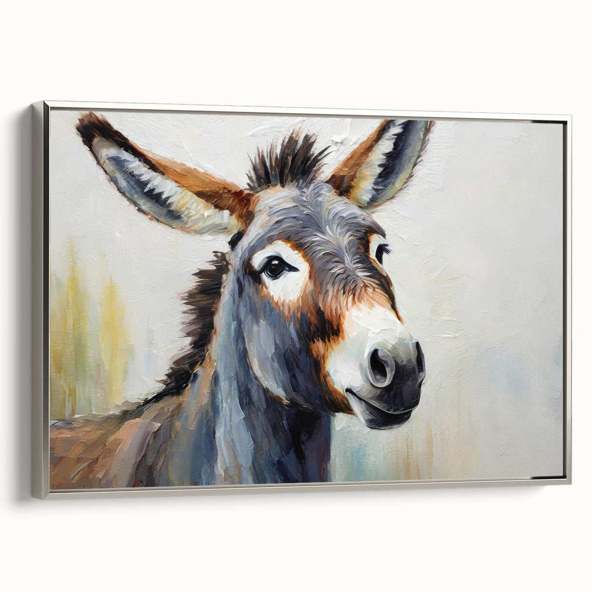 Framed wall art featuring a silver donkey design with intricate details, set against a neutral background, perfect for adding a touch of elegance to any room decor.
