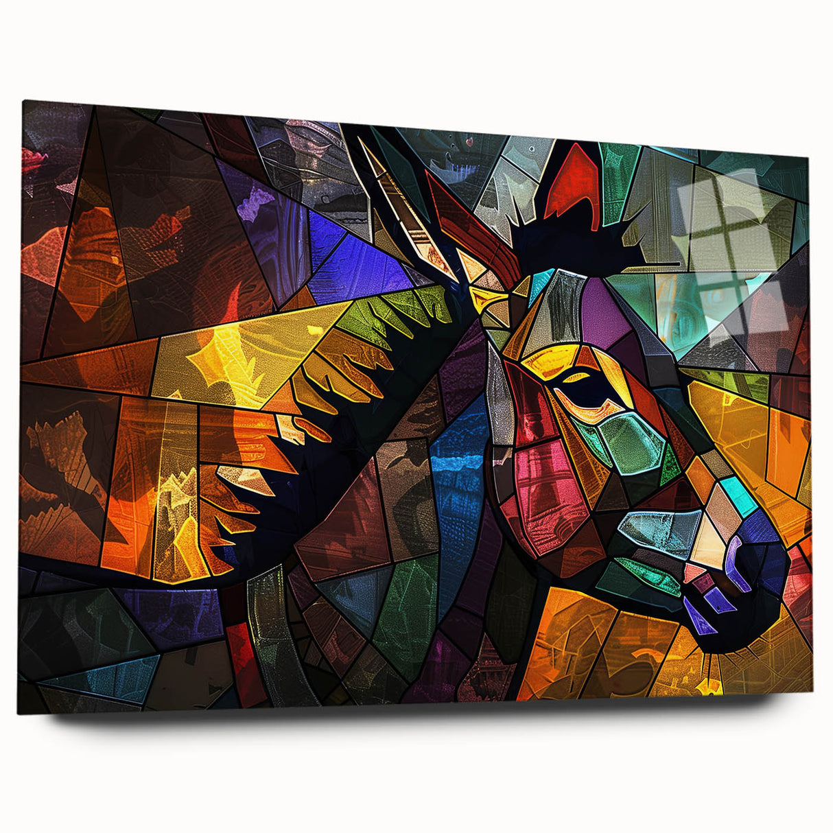 Acrylic glass wall art piece showcasing a side view of a donkey design, featuring vibrant colors and intricate details, perfect for animal lovers and home decor enthusiasts.