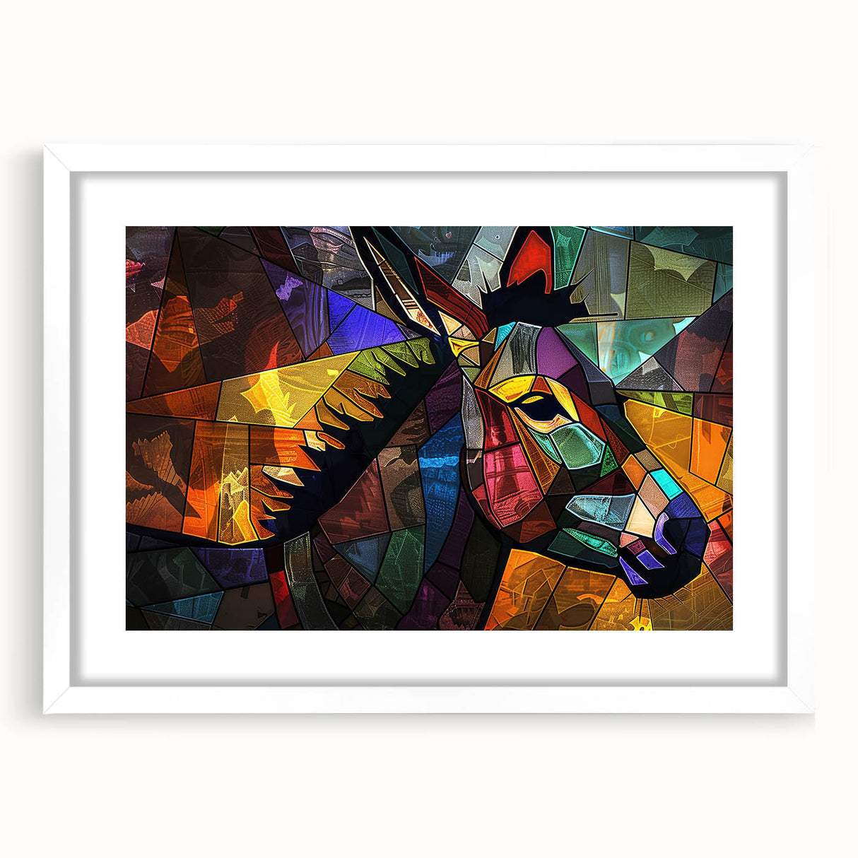 Front view of a framed wall art collection showcasing a whimsical donkey design, featuring a white mat and sleek frame, ideal for animal lovers' decor.