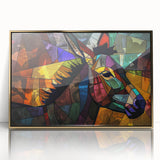 Framed acrylic wall art featuring a striking gold donkey design, showcasing intricate details and vibrant colors, perfect for animal lovers and home decor enthusiasts.