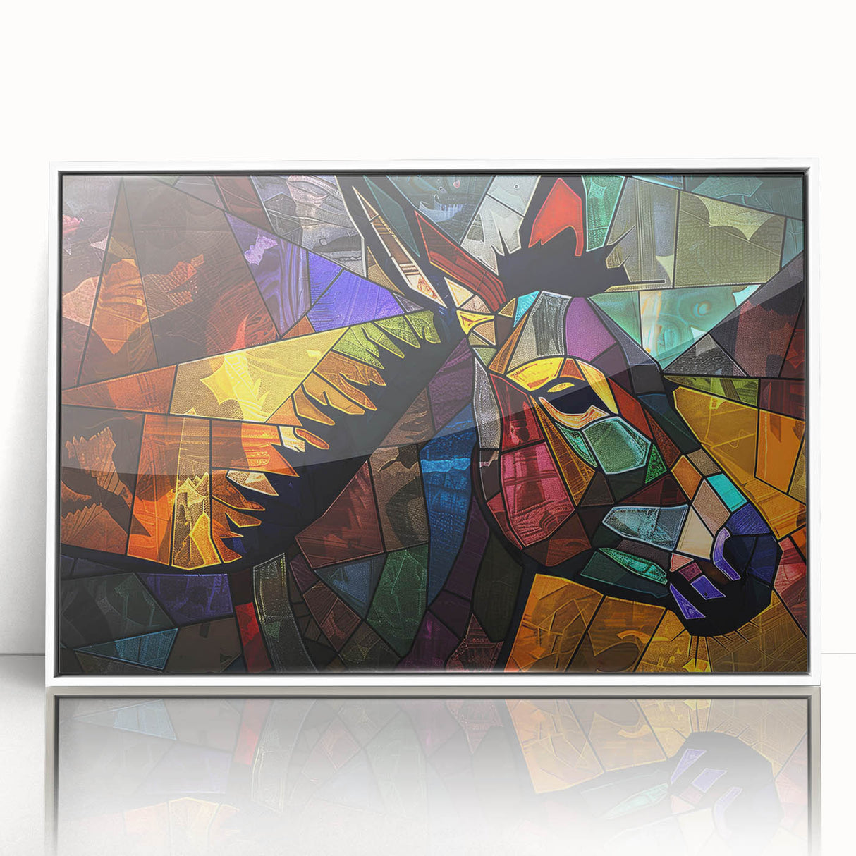 Framed wall art collection featuring a whimsical donkey design, showcasing vibrant colors and intricate details, set in a sleek white frame, perfect for animal lovers.