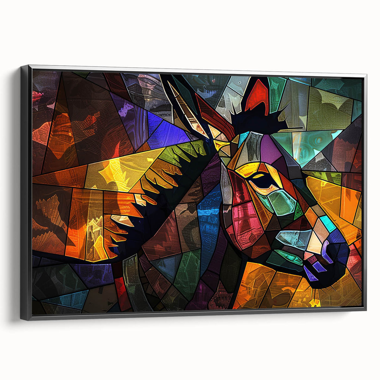 Framed wall art featuring a stylish black donkey design in a side view, showcasing intricate detailing and modern aesthetics, perfect for animal lovers' decor.