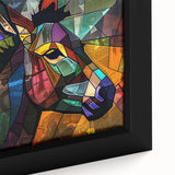 Close-up of a framed canvas wall art featuring a detailed donkey design, showcasing intricate textures and earthy tones, perfect for animal lovers and home decor enthusiasts.