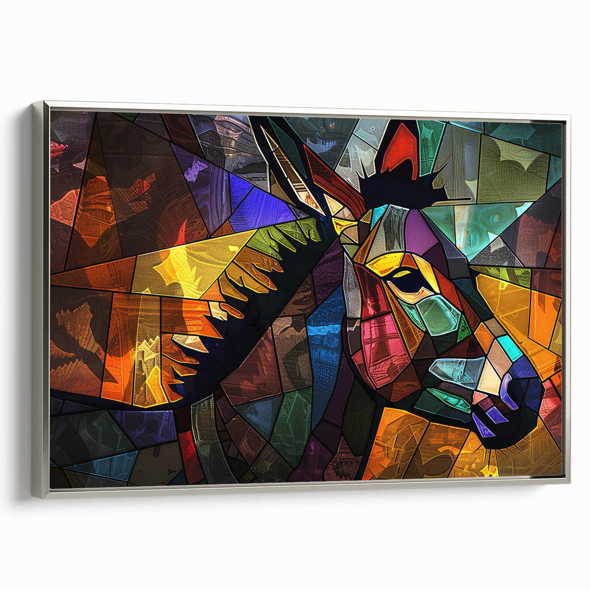 Framed wall art featuring a side view of a donkey design from the "Animals: A Wild Life" collection, showcasing intricate details and a silver frame, perfect for home decor.