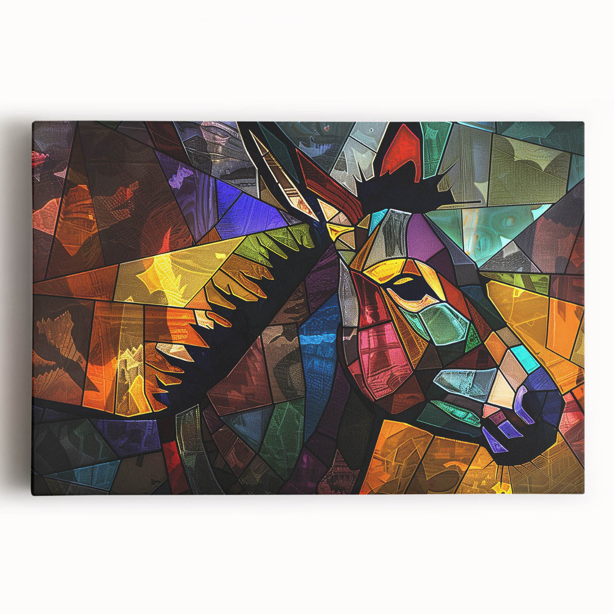 Stretched canvas art piece showcasing a whimsical donkey design, featuring vibrant colors and intricate details, perfect for animal lovers' home decor.