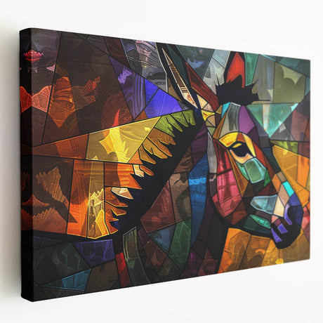 Stretched canvas artwork depicting a side view of a donkey, showcasing its detailed features and earthy tones, ideal for animal-themed wall decor.