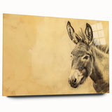 Acrylic glass wall art featuring a charming donkey design from the "Animals A Wild Life" collection, showcasing vibrant colors and a side view for a playful decor touch.