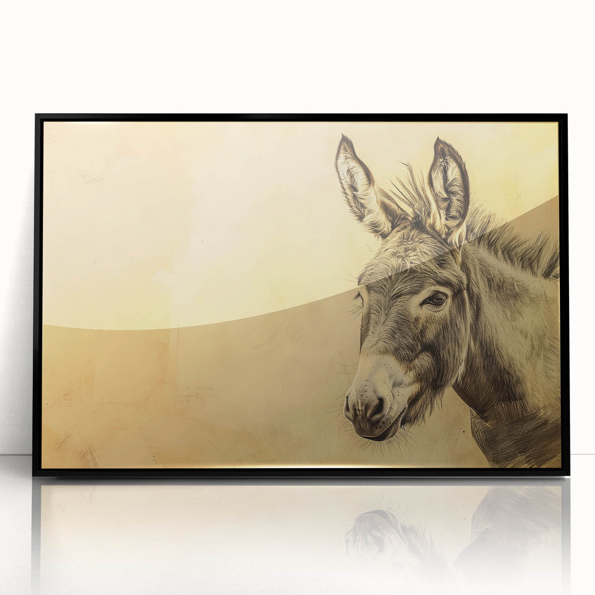 Framed wall art featuring a striking black donkey design in an acrylic finish, showcasing intricate details and vibrant colors, ideal for animal lovers.