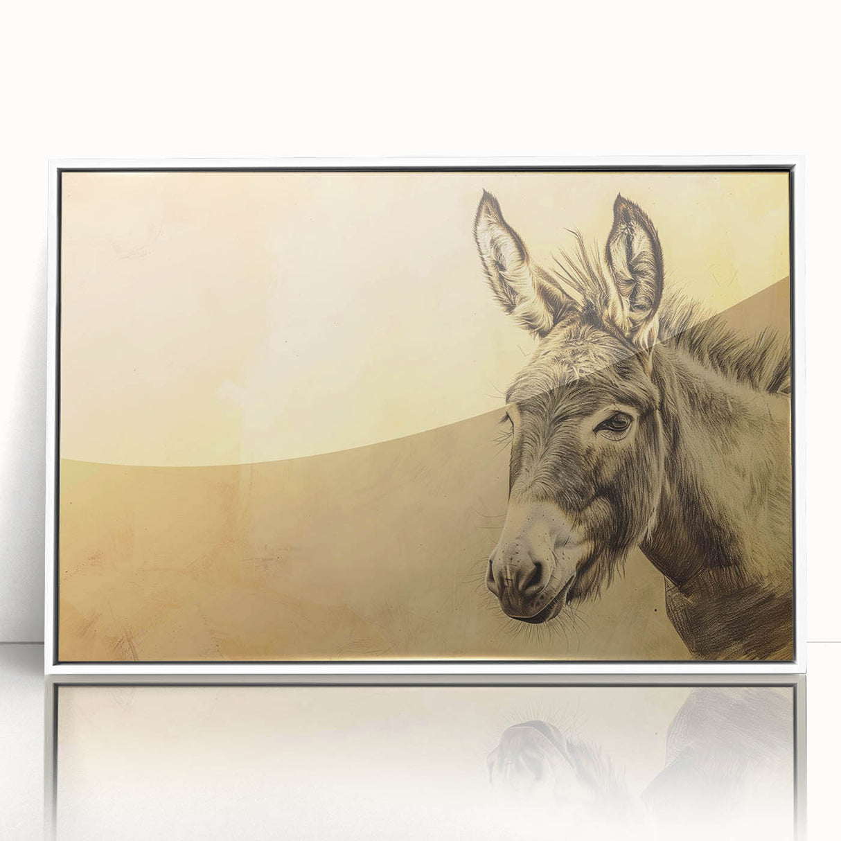 Framed wall art featuring a whimsical donkey design from the Animals A Wild Life collection, displayed in a white frame with a contemporary aesthetic, perfect for animal lovers.