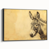 Framed canvas wall art featuring a side view of a donkey design, showcasing intricate details in black and white, perfect for animal lovers and home decor enthusiasts.