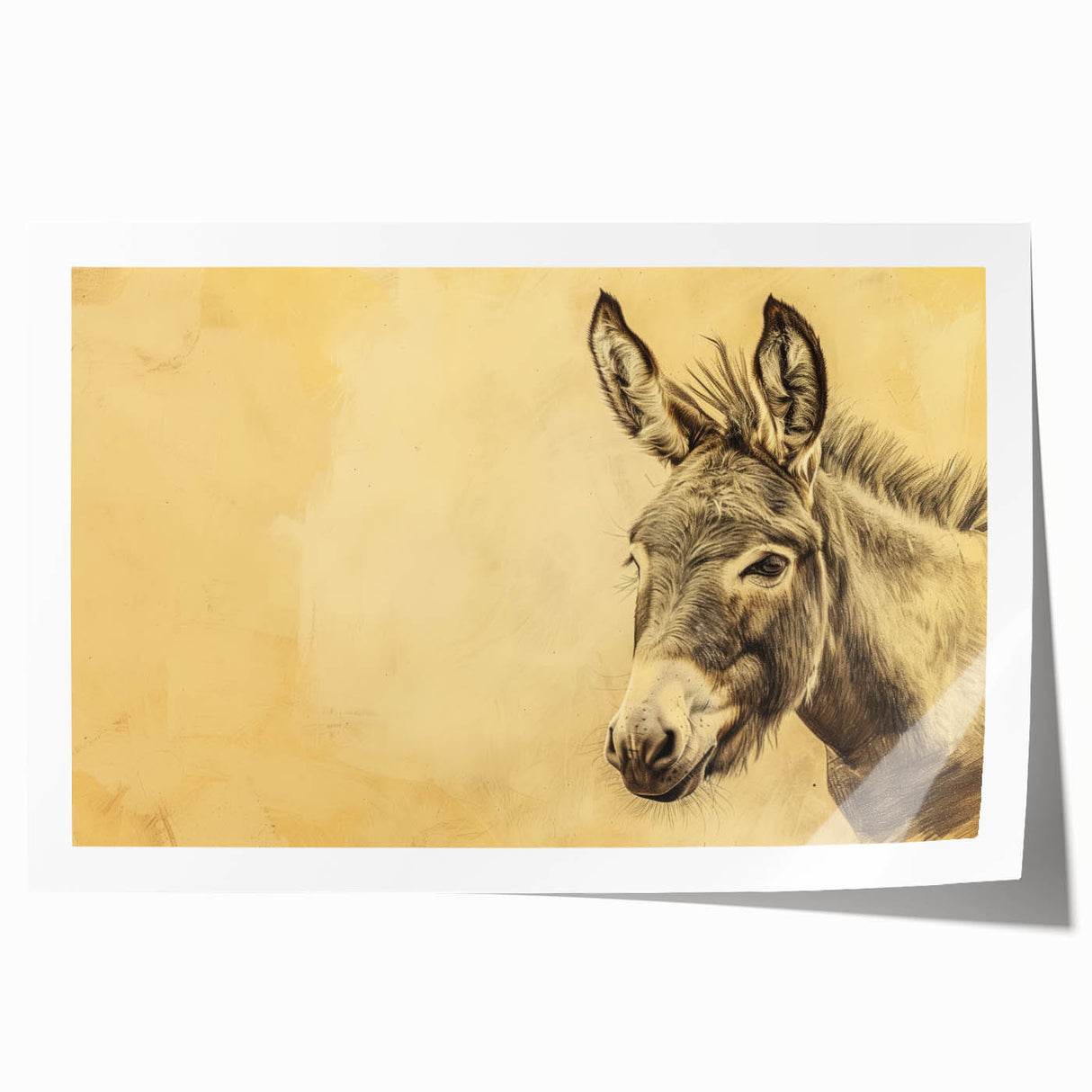 Rolled print of a whimsical donkey illustration in vibrant colors, showcasing playful details and textures, perfect for animal lovers and home decor enthusiasts.