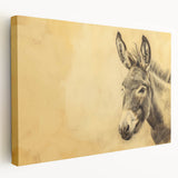 Stretched canvas wall art featuring a detailed side view of a donkey, showcasing its textured fur and natural colors, perfect for animal lovers and home decor.