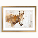 Framed wall art featuring a whimsical donkey design from the Animals A Wild Life collection, highlighted by a gold frame and matting, perfect for animal lovers' decor.