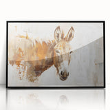 Framed wall art featuring a striking donkey design in a black acrylic frame, showcasing intricate details and vibrant colors, perfect for animal lovers and home decor.
