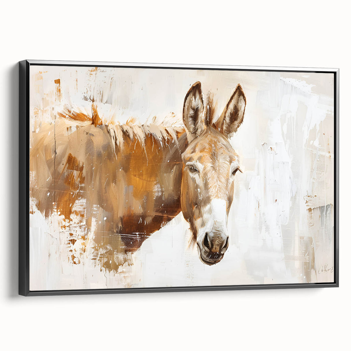 Framed wall art showcasing a black donkey design from the "Animals a Wild Life" collection, elegantly displayed at a side view, ideal for animal-themed decor.