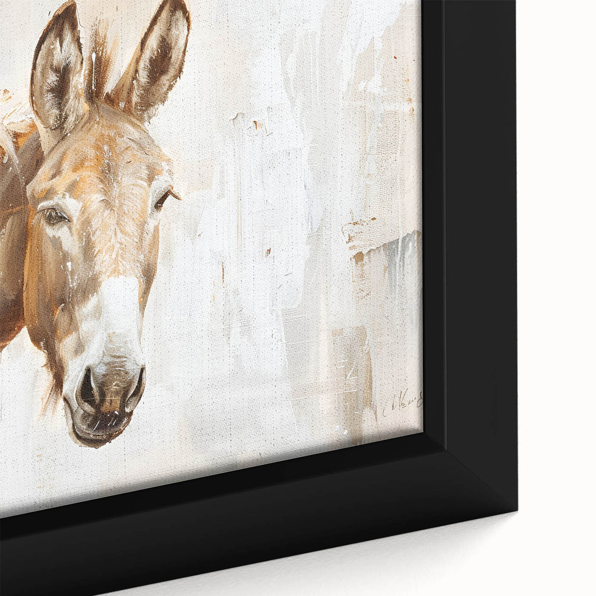 Close-up of a framed wall art piece featuring a whimsical donkey design, showcasing vibrant colors and intricate details, perfect for animal-themed decor.