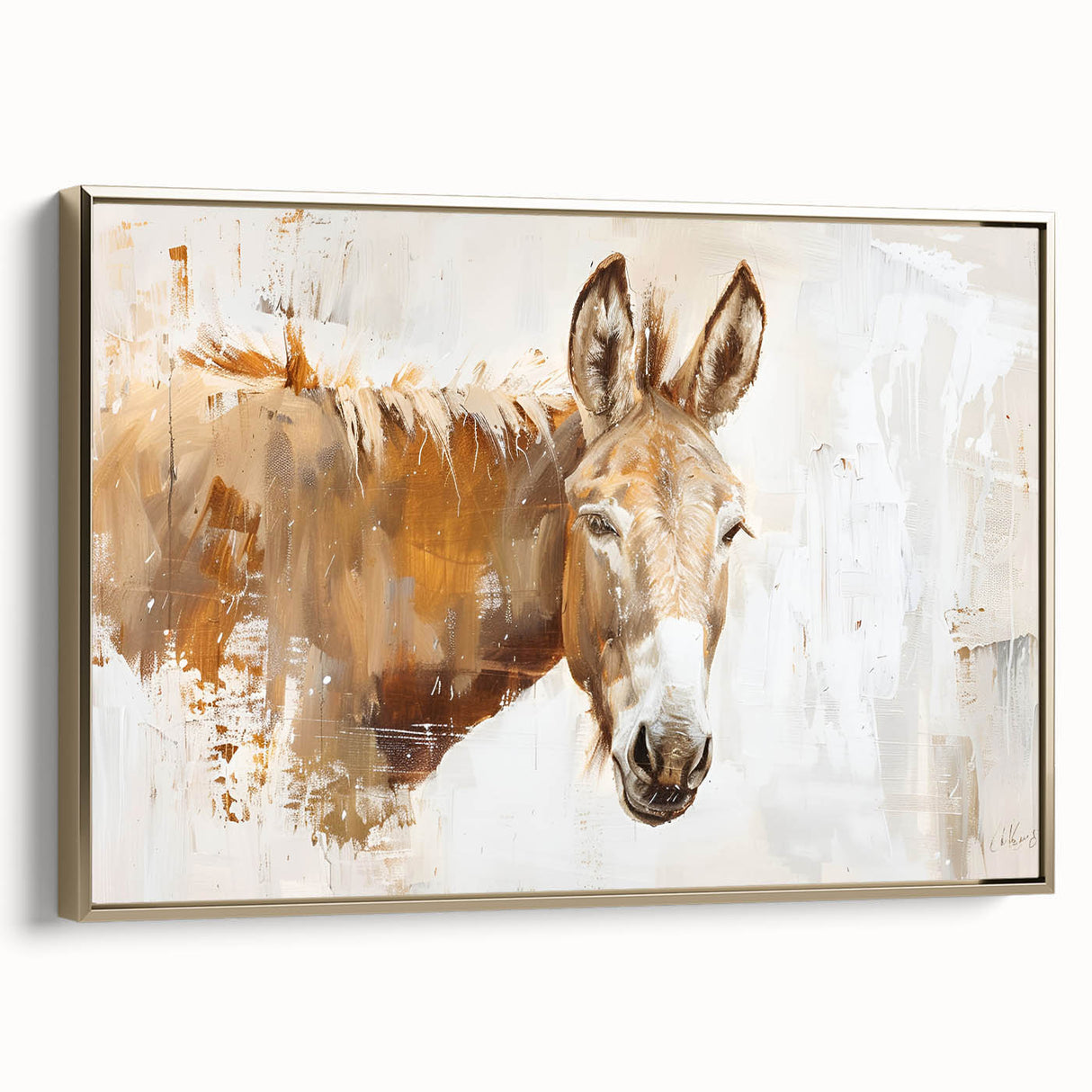 Framed wall art featuring a side view of a donkey design from the "Animals A Wild Life" collection, set against a gold background, perfect for animal lovers and home decor.