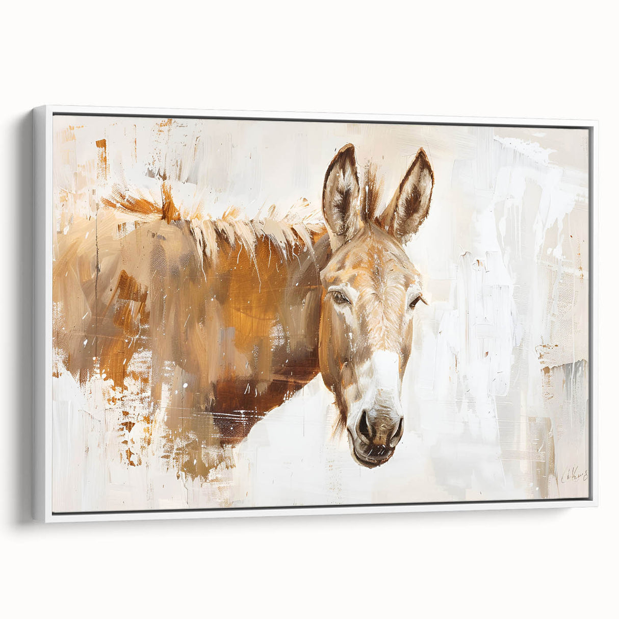 Framed wall art featuring a side view of a donkey design from the "Animals: A Wild Life" collection, set against a white background, ideal for animal lovers and home decor enthusiasts.