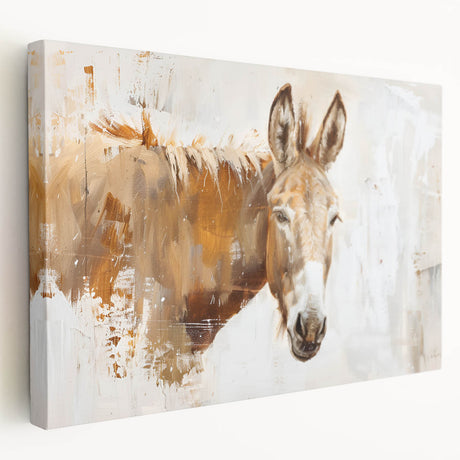 Stretched canvas wall art featuring a side view of a donkey, showcasing its detailed fur texture and expressive eyes, perfect for animal lovers and home decor enthusiasts.