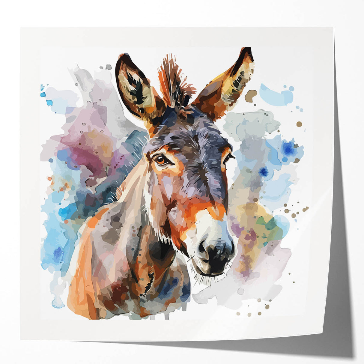 Donkey-themed wall art print showcasing a vibrant and whimsical design, featuring rich colors and intricate details, perfect for animal lovers and home decor enthusiasts.