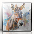 Framed wall art featuring a black acrylic design of a donkey, showcasing intricate details and vibrant colors, perfect for modern home decor.