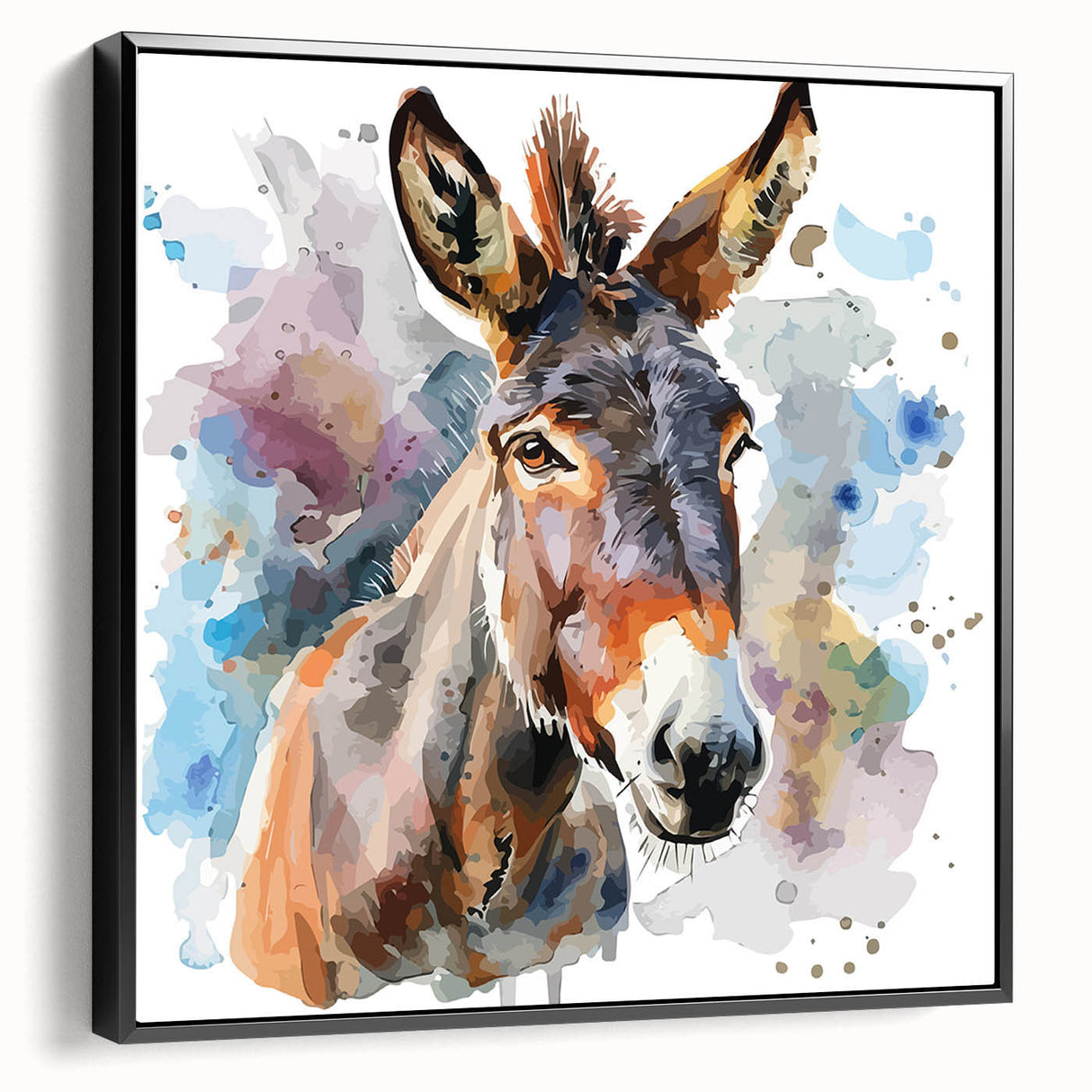Framed canvas art showcasing a side view of a donkey with a minimalist black design, perfect for animal lovers and home decor enthusiasts, highlighting its unique artistic style.