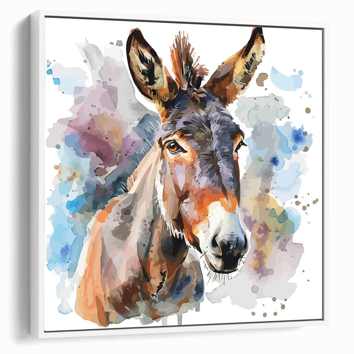 Framed canvas wall art showcasing a side view of a donkey design, featuring a minimalist white background, perfect for animal lovers and modern decor enthusiasts.