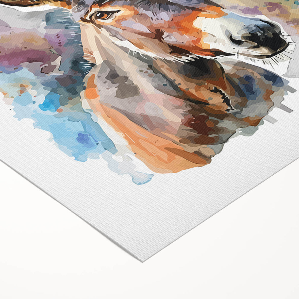 Rolled canvas artwork showcasing a vibrant donkey design inspired by wildlife, featuring intricate details and colors ideal for home decor, presented in a protective cardboard tube.