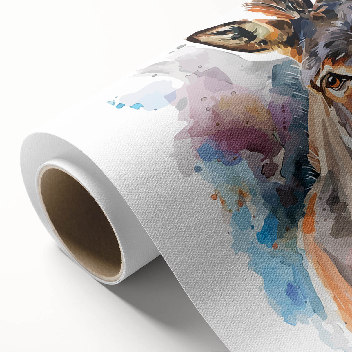 Rolled canvas artwork showcasing a vibrant donkey design, part of the Animals A Wild Life collection, perfect for animal lovers and home decor enthusiasts.