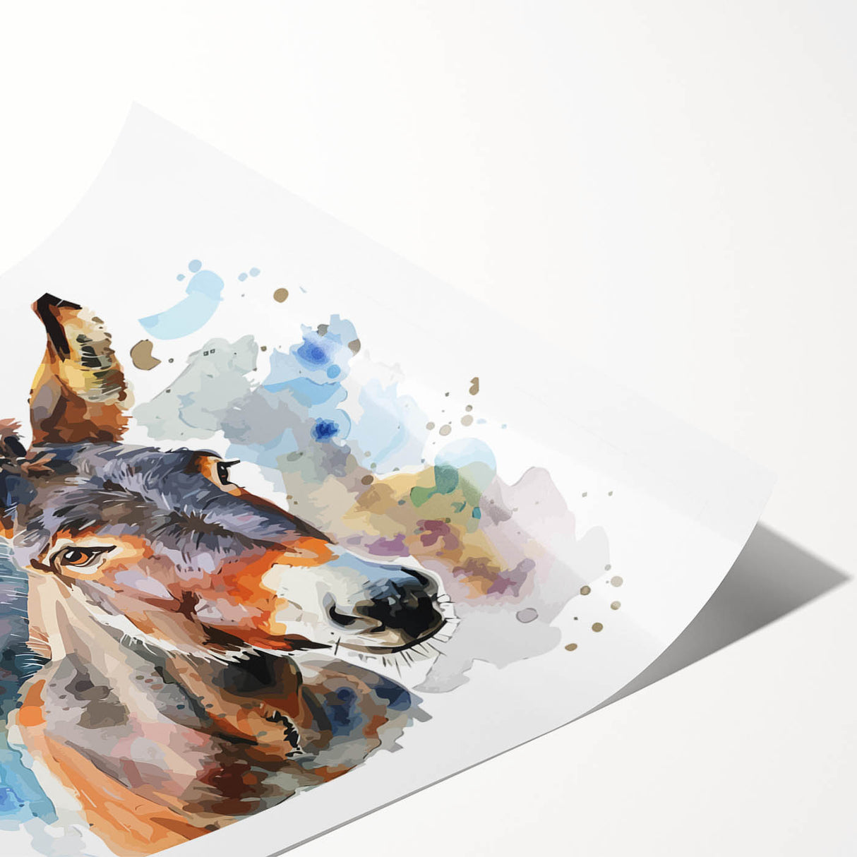 Rolled print of a whimsical donkey design, showcasing vibrant colors and playful details, perfect for adding a lively touch to home decor. Ideal for animal lovers and art enthusiasts alike.