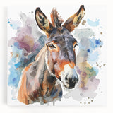 Vibrant stretched canvas artwork depicting a whimsical donkey design, showcasing intricate details and vivid colors, perfect for adding charm to any room.