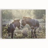 Stretched canvas featuring a detailed front view of a donkey design in a wild animal art collection, showcasing earthy tones and vibrant textures, perfect for home decor.