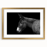 Framed wall art featuring a charming donkey design, set in a gold frame with a mat. The artwork showcases vibrant colors, ideal for enhancing home decor.
