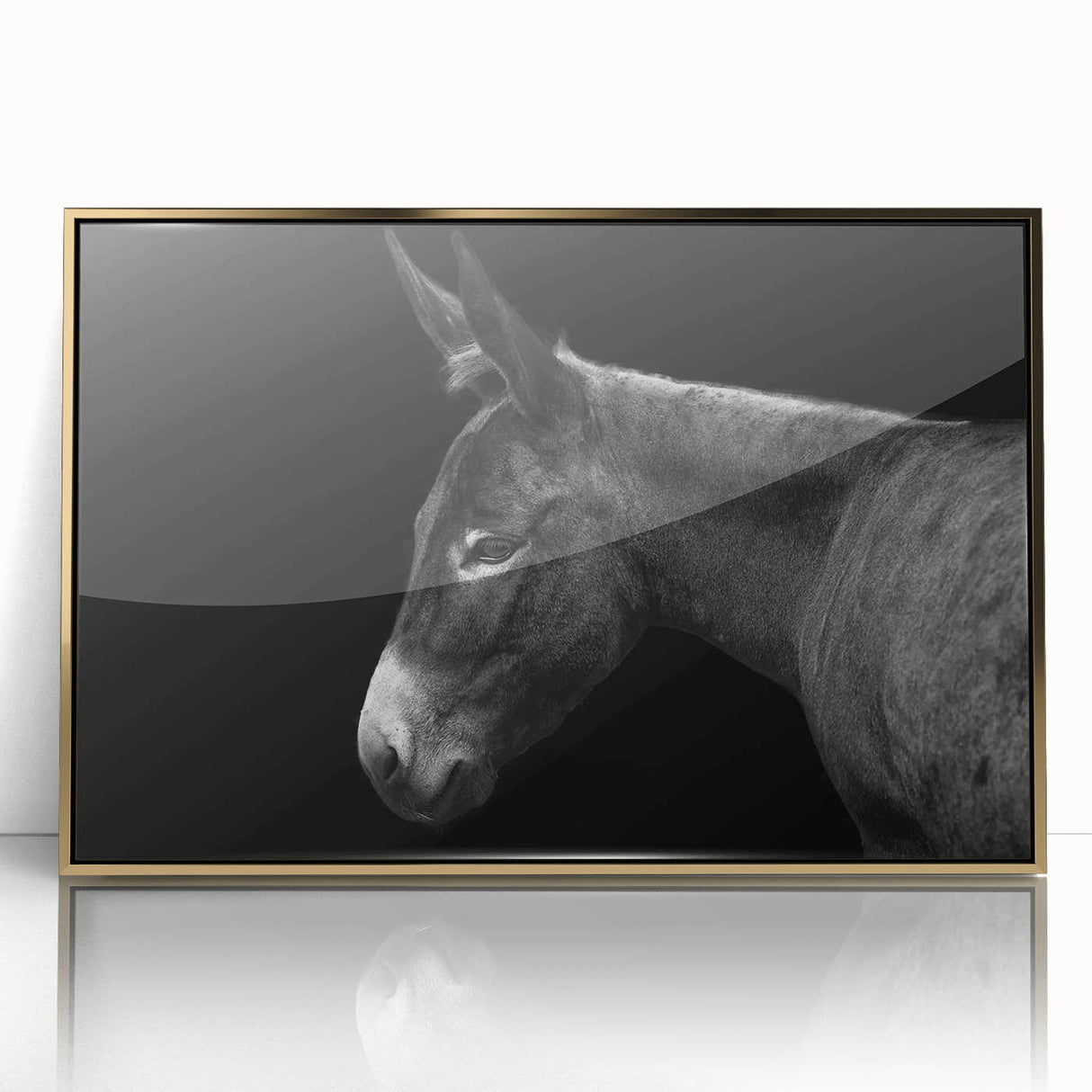 Framed wall art showcasing a detailed gold-accented donkey design in a wild-life theme, ideal for enhancing modern decor with a touch of nature.