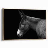 Framed canvas wall art featuring a side view of a donkey design, showcasing intricate details and a gold frame, perfect for animal-themed decor and home aesthetics.