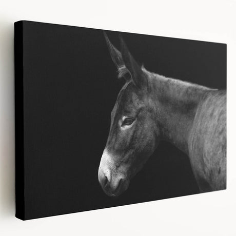 Side view of a stretched canvas featuring a whimsical donkey design, showcasing vibrant colors and playful details, perfect for animal-themed home décor.
