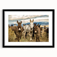 Framed wall art collection featuring a stylized donkey design on a black background, complete with a mat for added elegance, perfect for animal lovers’ decor.